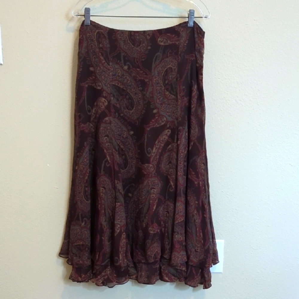 Ralph Lauren Brown Paisley Midi/Maxi Double Layer A-line Skirt